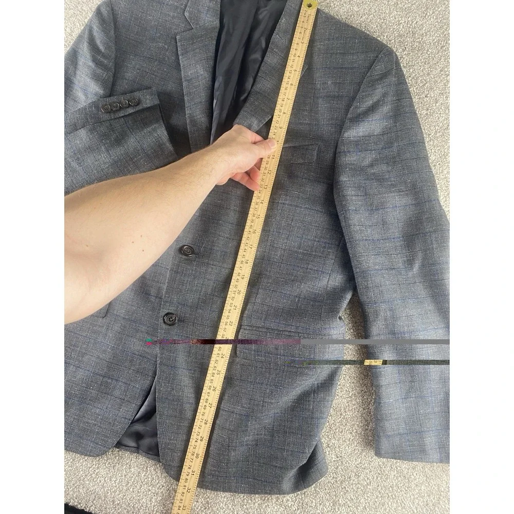 Lauren Ralph Lauren Gray/Blue Window Pane Blazer Mens 44R Wool/Silk/Linen Preppy